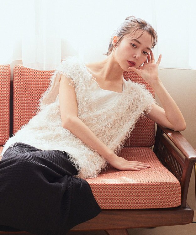 earth music&ecology ふさふさベスト Ivory