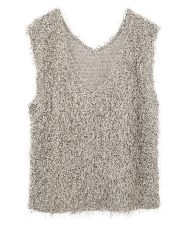 earth music&ecology ふさふさベスト Gray Beige