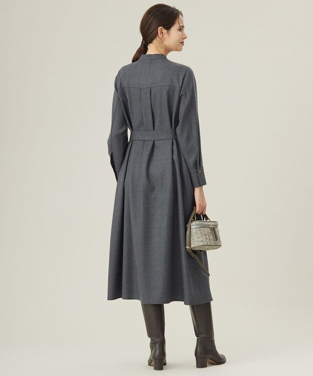 自由区 ウールジョーゼットシャツ ワンピース TOPグレー