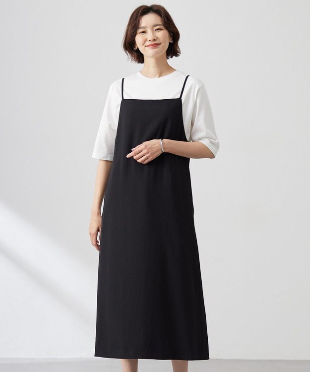 J.PRESS LADIES 【洗える】バックサテンジョーゼット キャミワンピース ブラック系