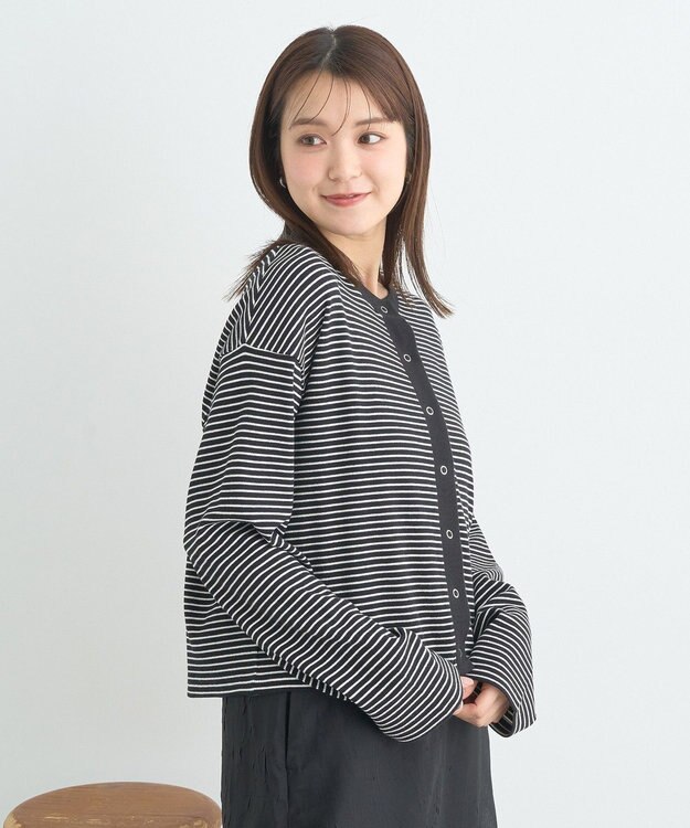 earth music&ecology ＳＥＴ２点リブアンサンブル Border Black