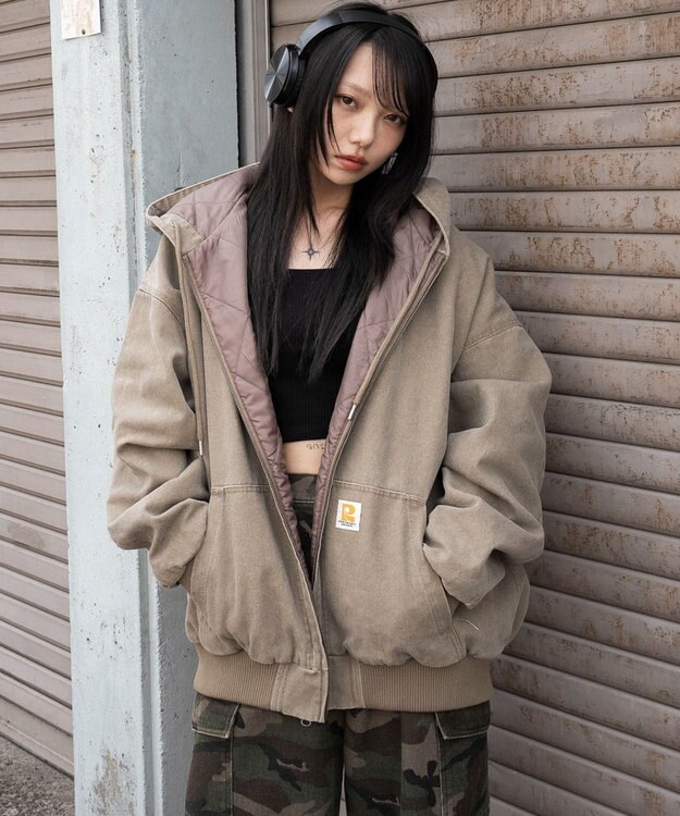 WEGO ワーカーズキルトフードブルゾン ベージュ