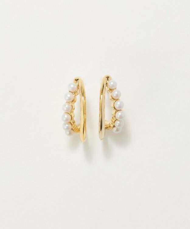 Phoebe 〈アレルギー対応〉プチパールダブルフープセラミックピアス　ゴールド ゴールド