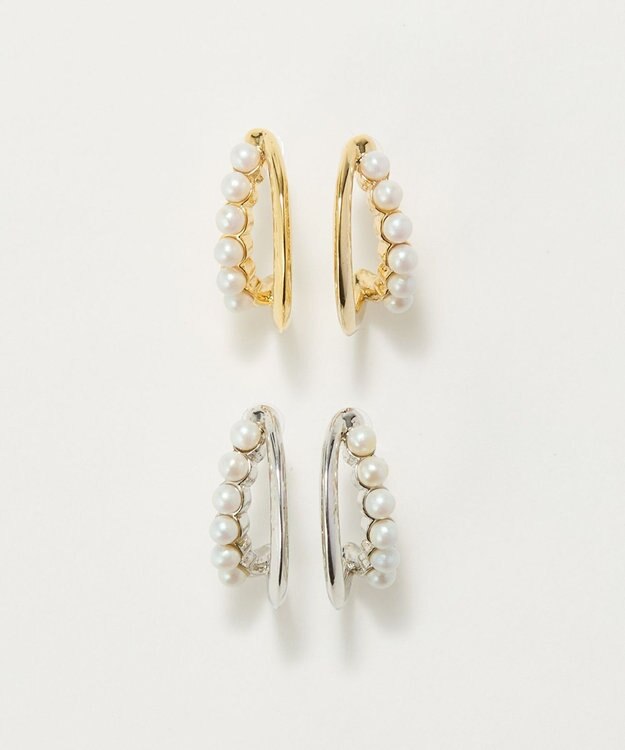 Phoebe 〈アレルギー対応〉プチパールダブルフープセラミックピアス　ゴールド ゴールド