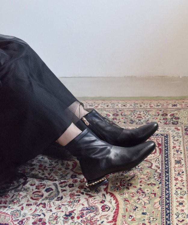 Bridget Birkin 【Bridget Birkin】パールチェーンヒールストレッチショートブーツ ブラック