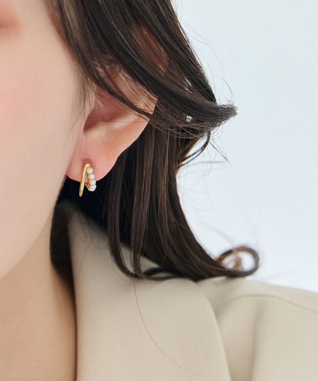 Phoebe 〈アレルギー対応〉プチパールダブルフープセラミックピアス　ゴールド ゴールド