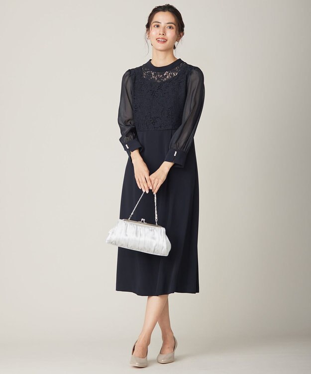 ANY SIS 【洗える】Nobleコンビ ドレス ネイビー