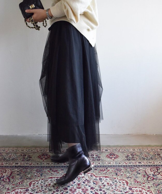 Bridget Birkin 【Bridget Birkin】パールチェーンヒールストレッチショートブーツ ブラック