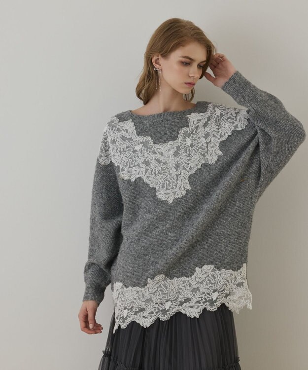 GRACE CONTINENTAL レースドルマンニットトップ グレー
