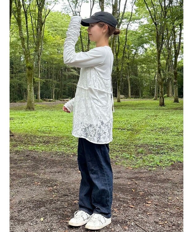Green Parks AnriettMusee シャーリングスリーブＴシャツ＋レースキャミソールＳＥＴ Off White