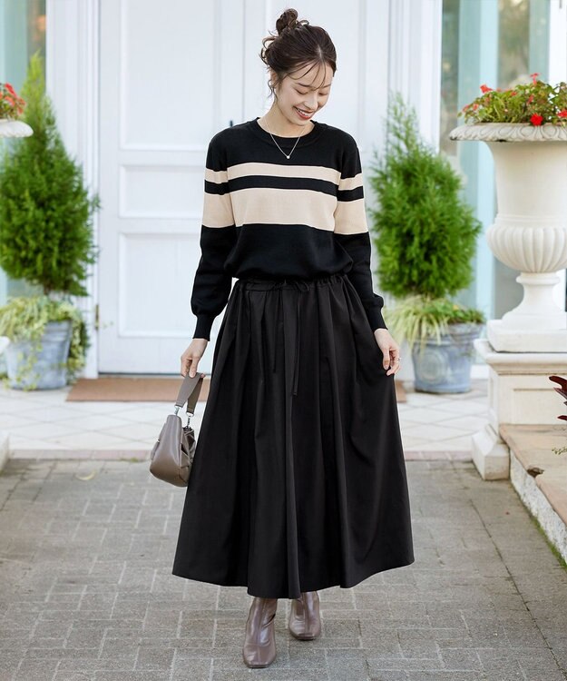 Tiaclasse 【洗える】マルチボーダーニットコンビワンピース ブラック