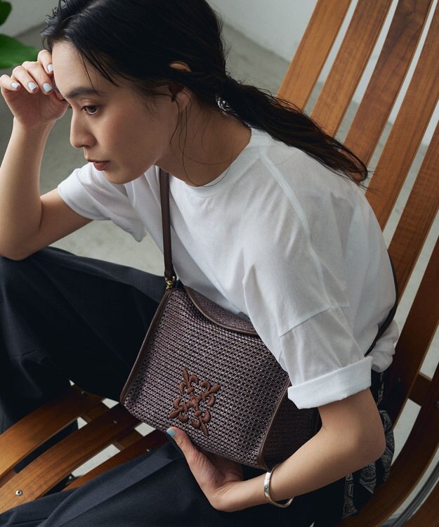 russet ナイロンラフィアショルダーバッグ(CE-1713) D.Brown