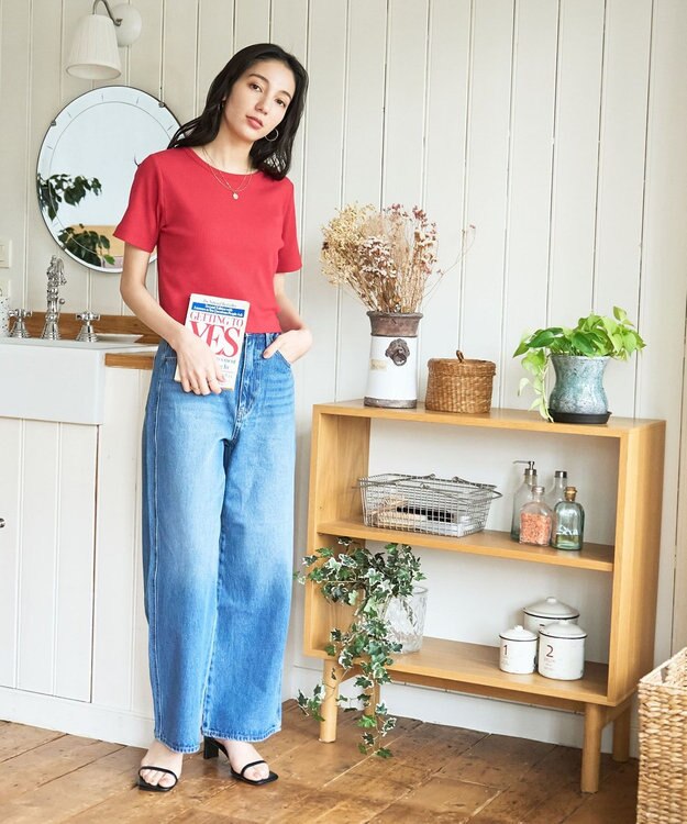 WEGO 【洗える/SML】コンパクトリブT レッド