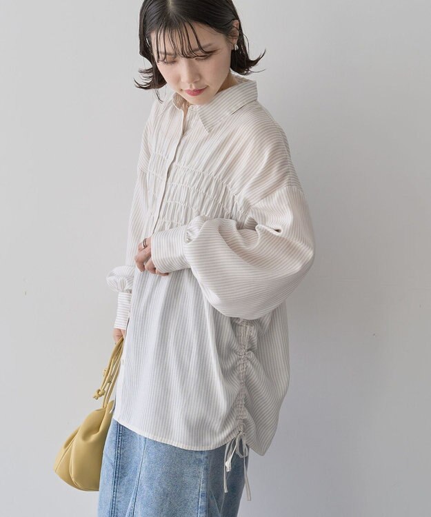 Green Parks 脇シャーリングシャツ Stripe Ivory