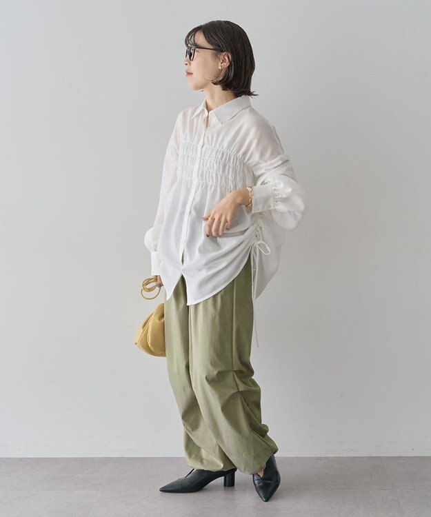 Green Parks 脇シャーリングシャツ Stripe Ivory