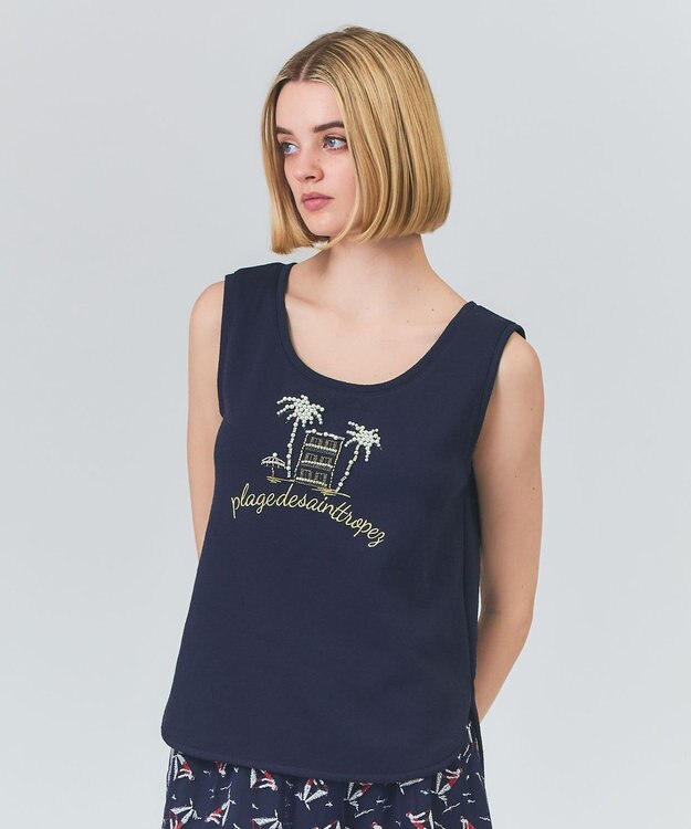 GRACE CONTINENTAL ビジューモチーフノースリーブ ネイビー