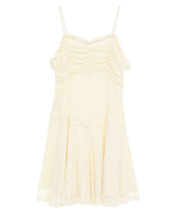 earth music&ecology フロントギャザー起毛レースミニワンピース Ivory