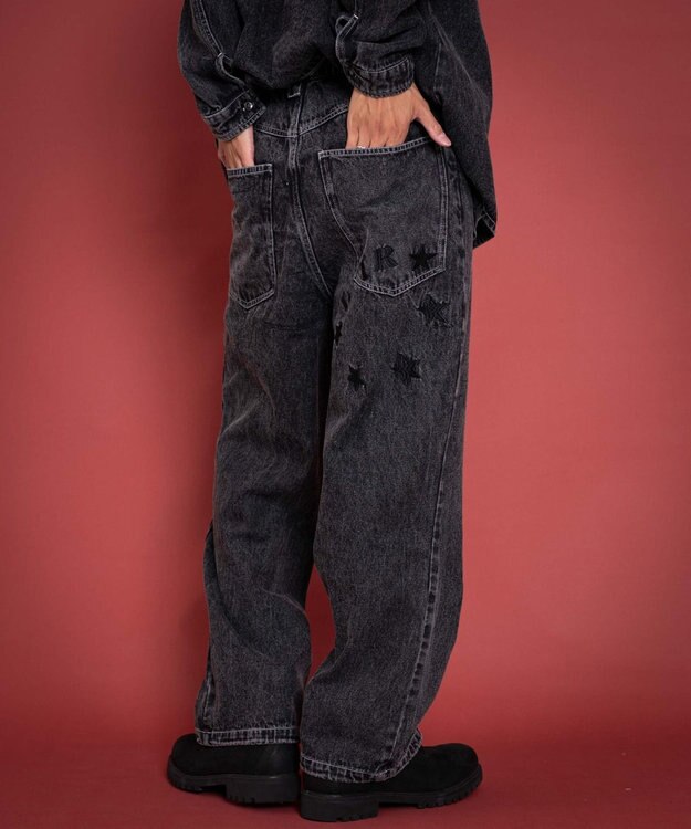 WEGO 【ユニセックス着用YD/ウエスト調整可/MLサイズ展開】グラフィックデニムパンツ デニムブラックソノタ