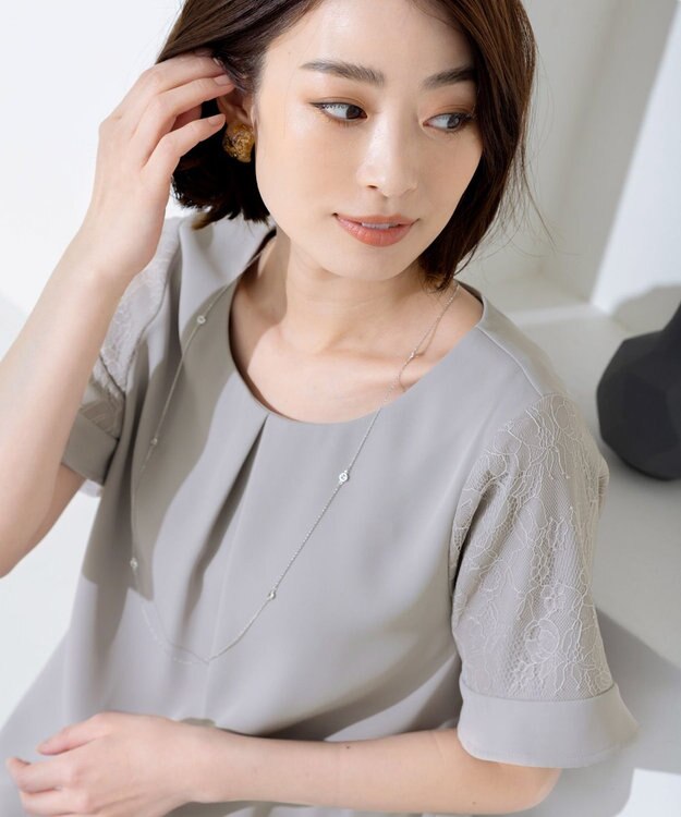 Tiaclasse 【新色追加・洗える】体型カバーも叶うレーススリーブブラウス グレージュ