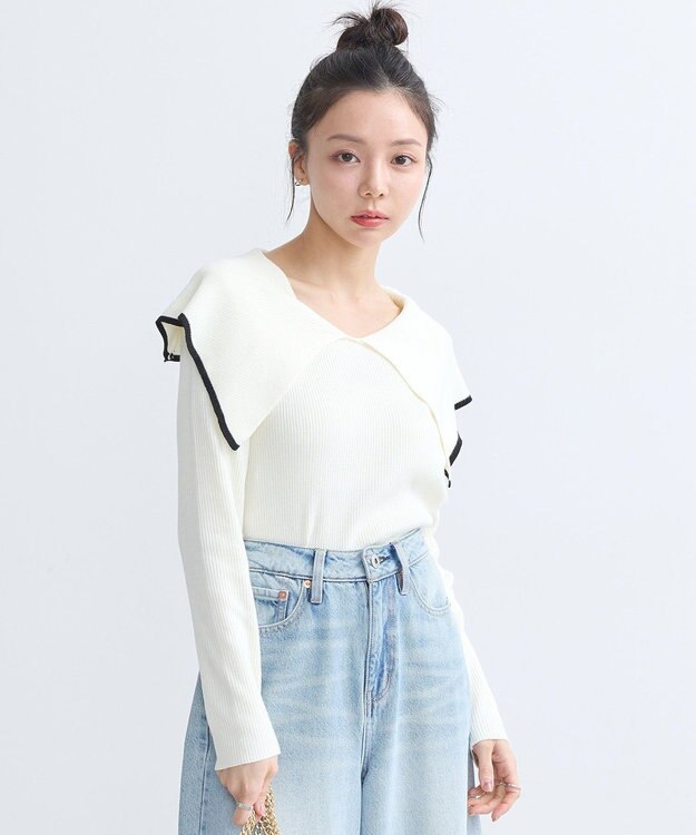 earth music&ecology ビックカラーオフショルニットプルオーバー Ivory