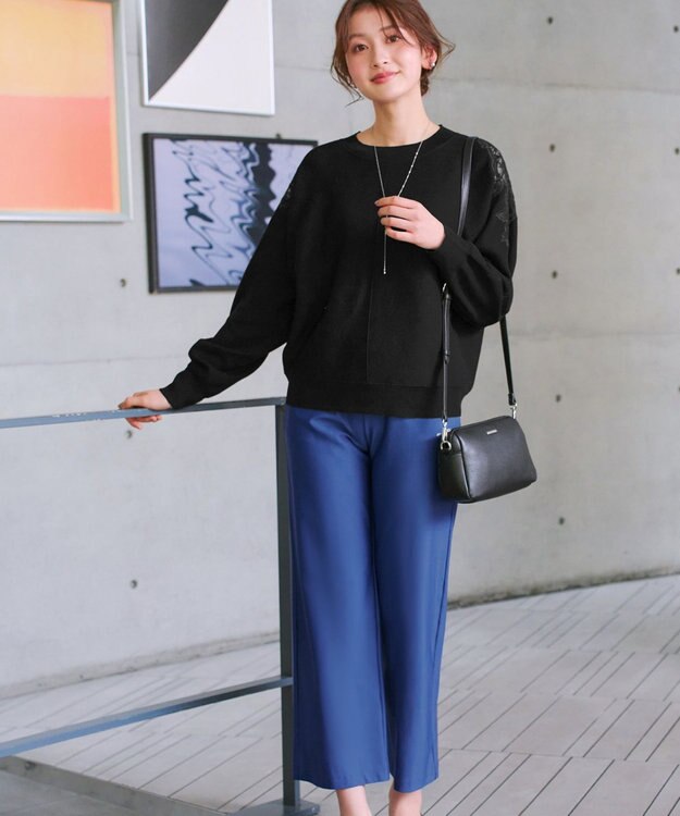 Tiaclasse 日本製エアシルキーワイドパンツ ブルー