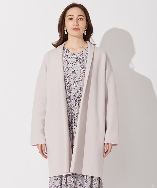 自由区 L 【軽量・洗える】ガウンニット コート ライトグレー系