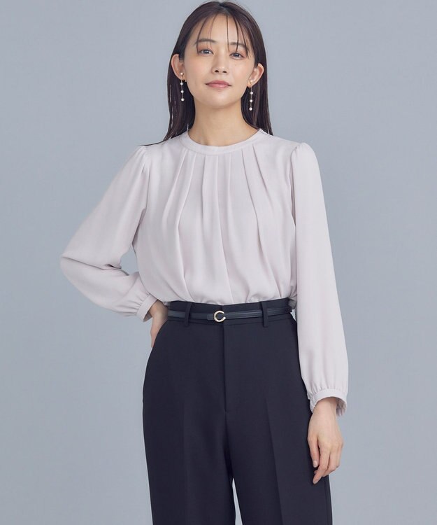 組曲 【WEB限定】ジョーゼットシフォン タックブラウス ピンクベージュ系