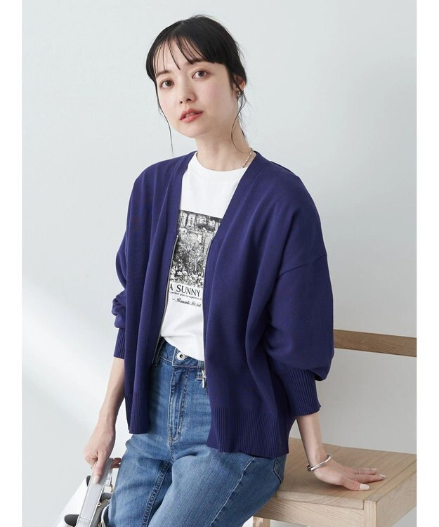 earth music&ecology ＶネックＺＩＰカーディガン Blue