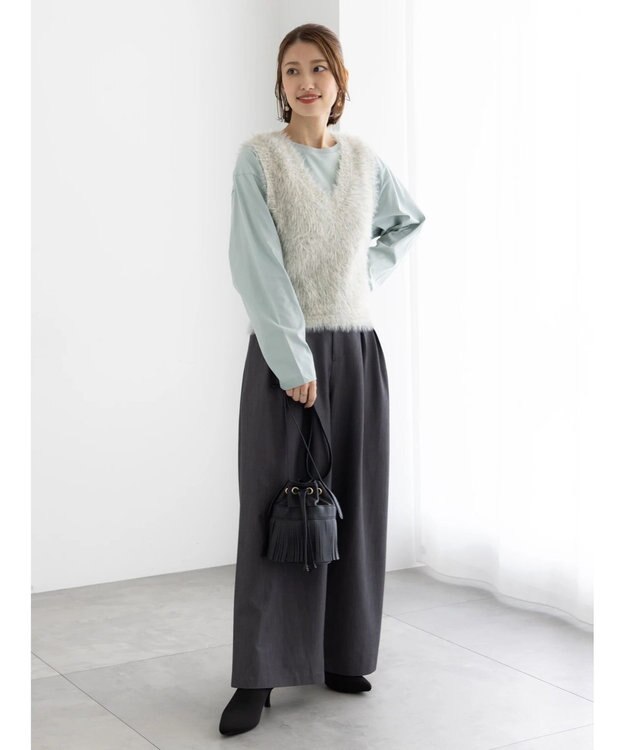 Te chichi タックワイドフルレングスパンツ チャコールグレー