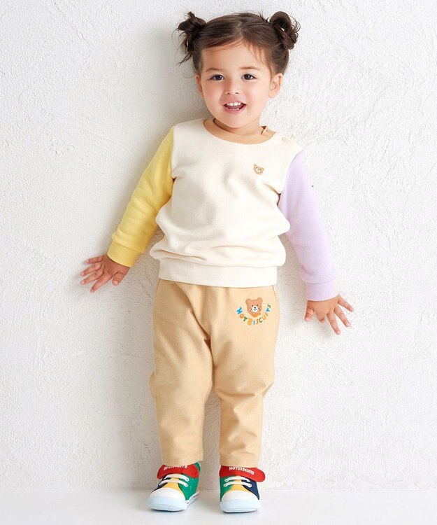 MIKI HOUSE HOT BISCUITS 【80-120cm】 パステルロゴ ストレッチパンツ ベージュ