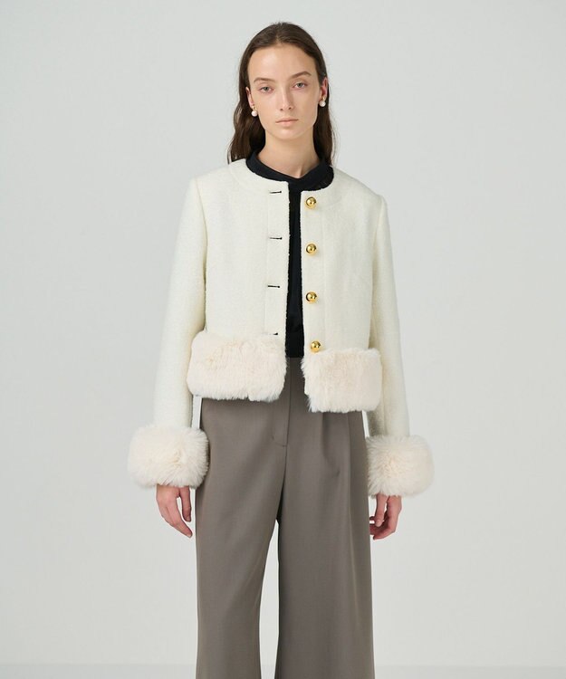 GRACE CONTINENTAL ツイードコンビジャケット ホワイト