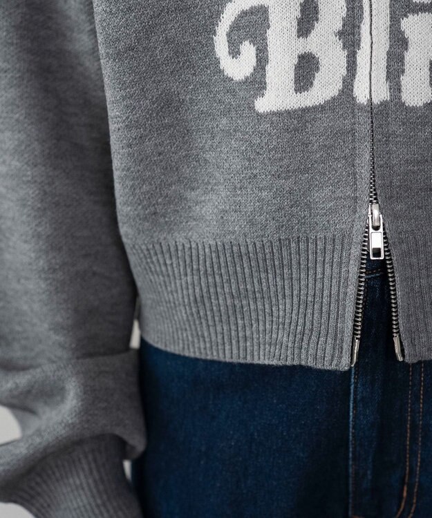 WEGO グラフィックジャガードニットZIPパーカー グレー