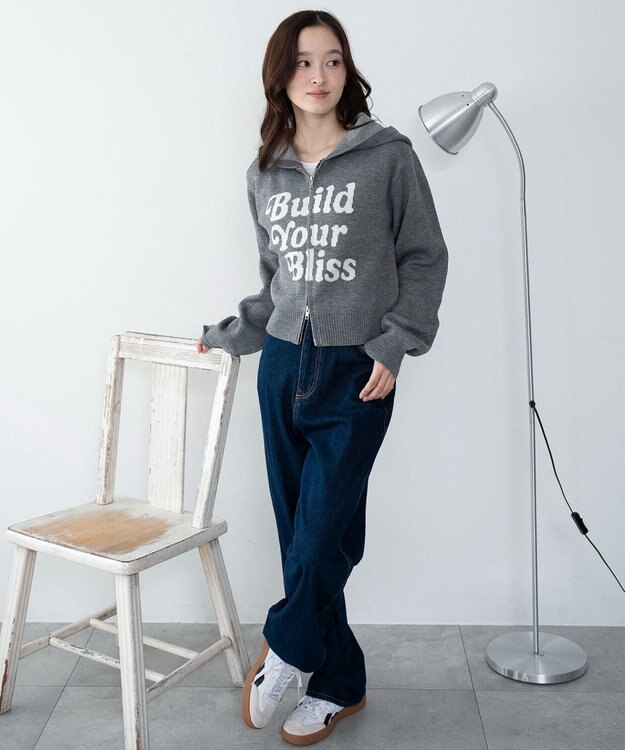 WEGO グラフィックジャガードニットZIPパーカー グレー