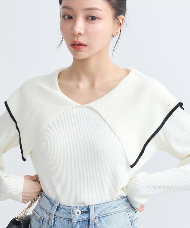 earth music&ecology ビックカラーオフショルニットプルオーバー Ivory