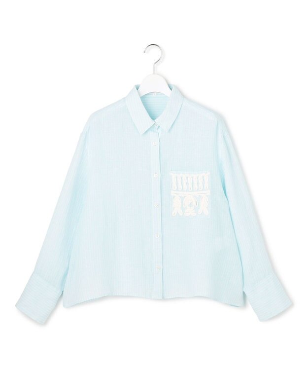 23区 【先行予約】LIBECOリネン ポケット刺繍 クロップドシャツ スカイブルー系