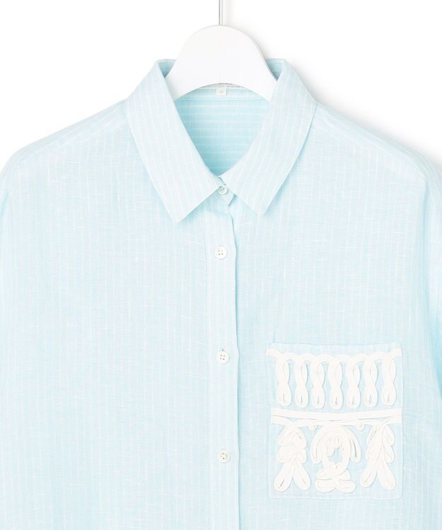 23区 【先行予約】LIBECOリネン ポケット刺繍 クロップドシャツ スカイブルー系