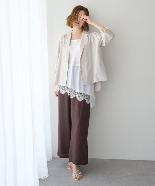 YECCA VECCA 【セットアップ対応】ストライプ柄ワイドパンツ Brown