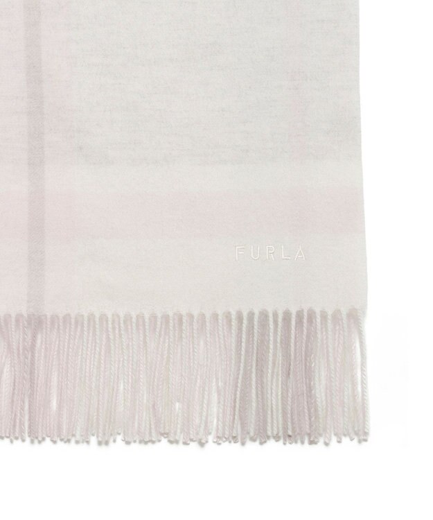 MOONBAT FURLA ウール混 超大判ラメ入りブロックチェックストールマフラー／幅70cm ペールピンク