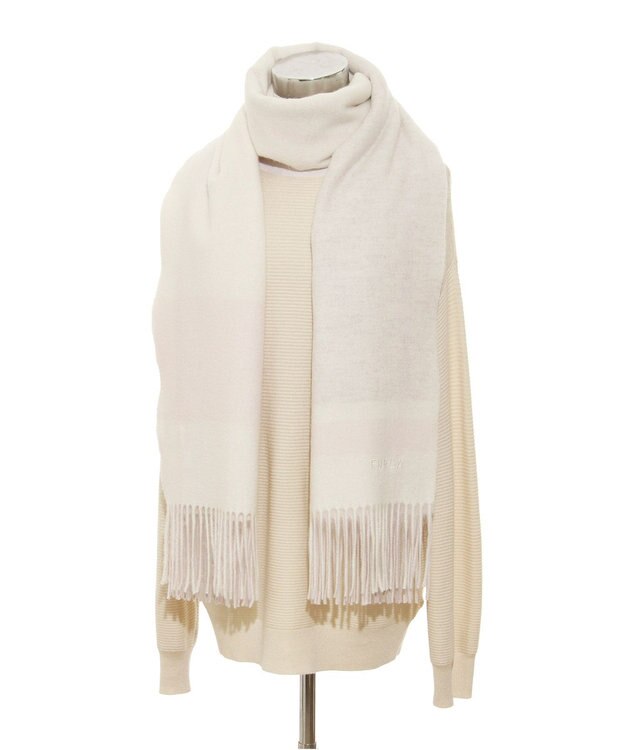 MOONBAT FURLA ウール混 超大判ラメ入りブロックチェックストールマフラー／幅70cm ペールピンク