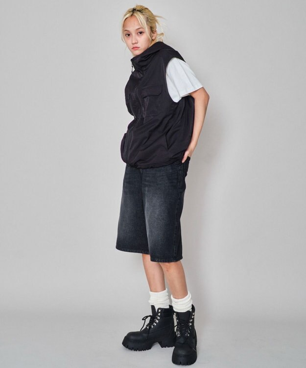 WEGO 【ユニセックス着用ITEM】フードナイロンベスト ブラック