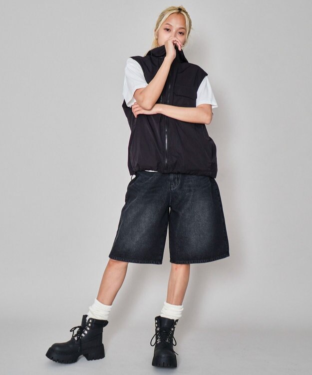 WEGO 【ユニセックス着用ITEM】フードナイロンベスト ブラック