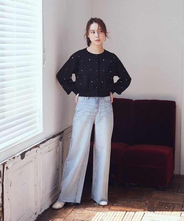 earth music&ecology パール＆ビジューカーディガン Black