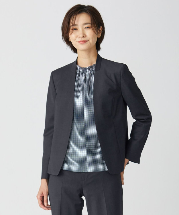 J.PRESS LADIES BAHARIYE ノーカラー ジャケット ネイビー系