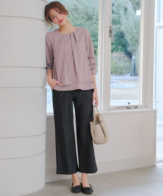 Tiaclasse 日本製エアシルキーワイドパンツ チャコールグレー