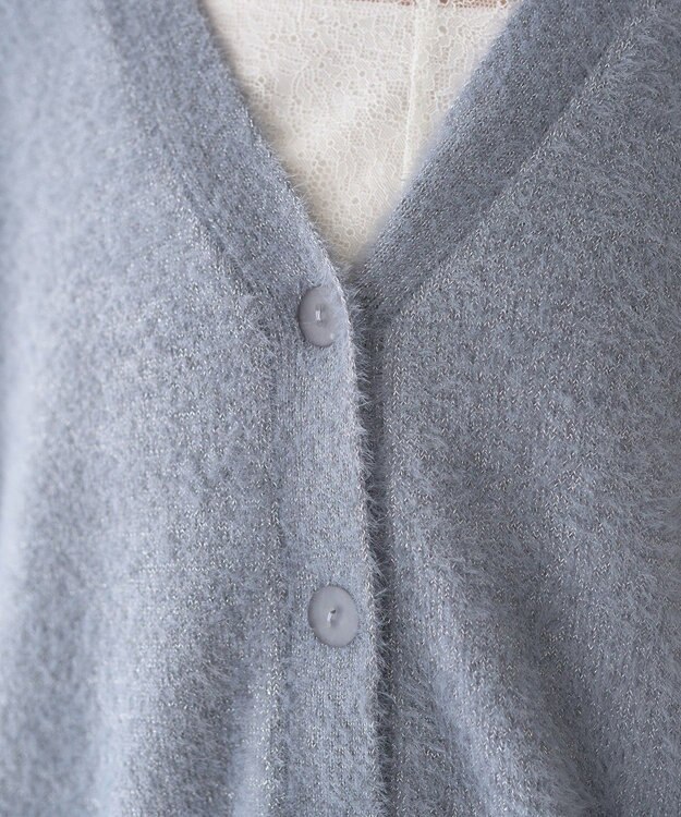 earth music&ecology ラメミニシャギーＶネックカーディガン Charcoal Gray