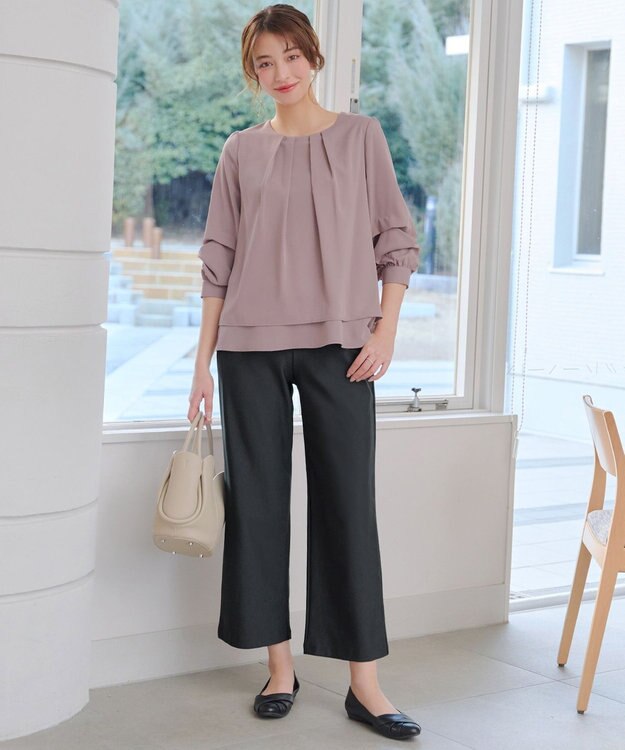 Tiaclasse 日本製エアシルキーワイドパンツ チャコールグレー