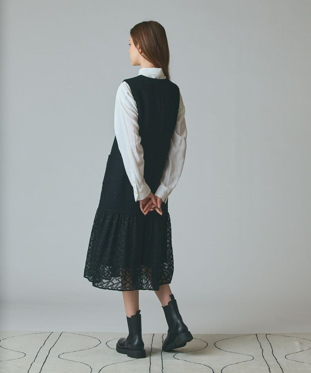 GRACE CONTINENTAL チュールコンビツイードワンピース ブラック