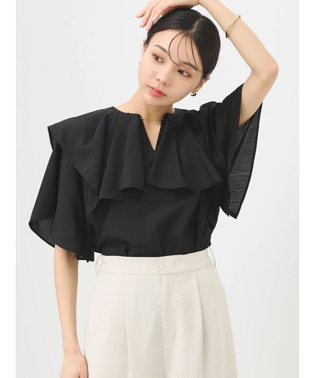 earth music&ecology ビッグカラーチェーンブラウス Black