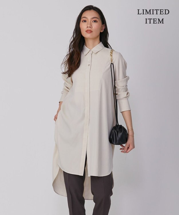 ICB 【WEB限定】 アセテートレーヨン ロングシャツ クリーム系