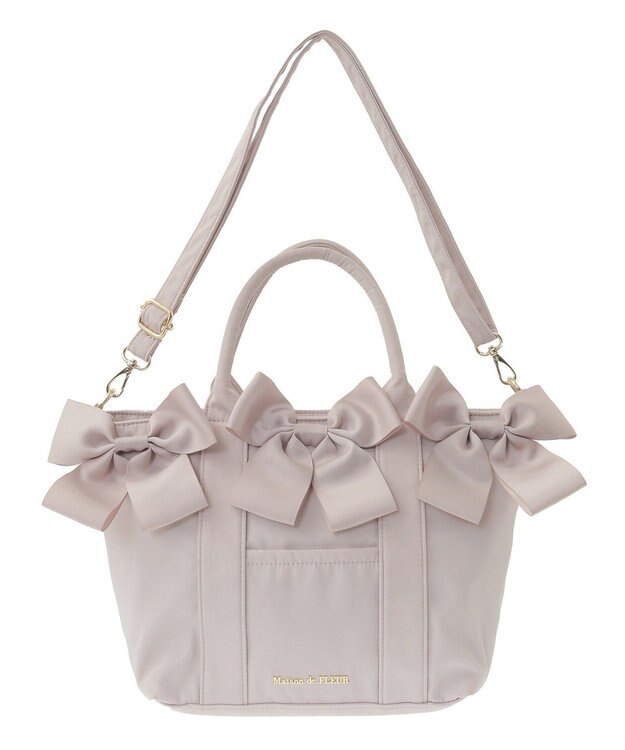 Maison de FLEUR ボリュームリボン2Wayトートバッグ Grayish Pink